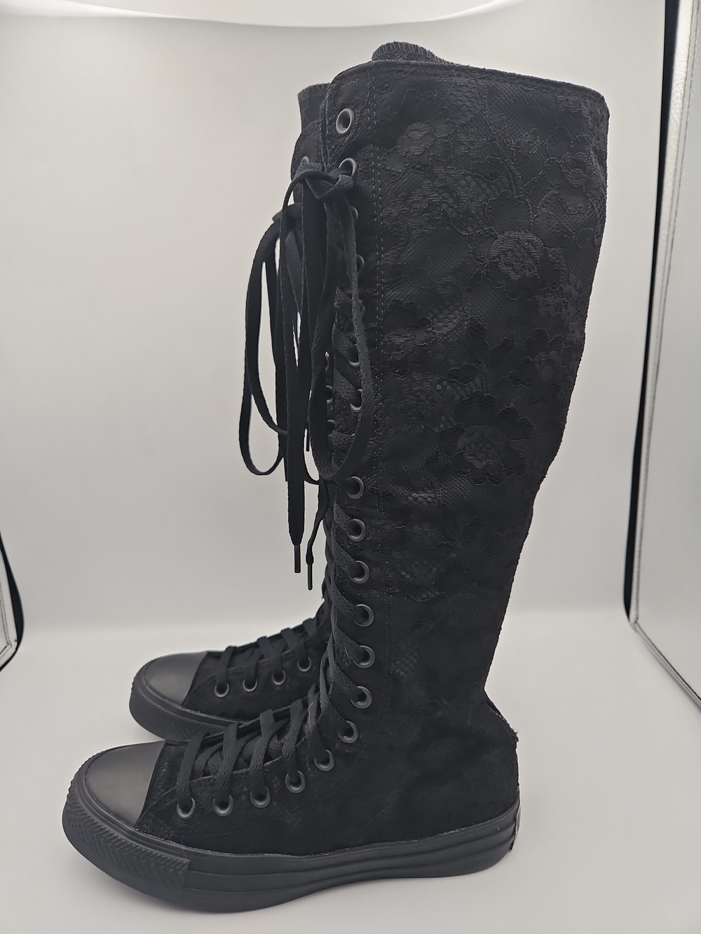 Converse Black Knee-High Lace-Up Lace-Overlay Sneakers